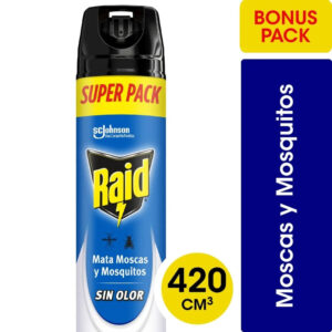 Insecticida Raid mata mosquitos y moscas sin olor 420 cc